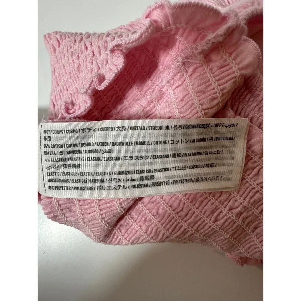 Hollister‎ Pink Smocked Puff Sleeve Cropped Top Womens Size S Square Neck